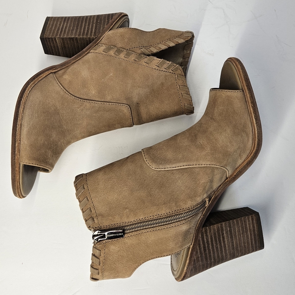 Vince Camuto Kicetta Open Toe Ankle Boot Peep Toe Suede Booties Taupe Size 8